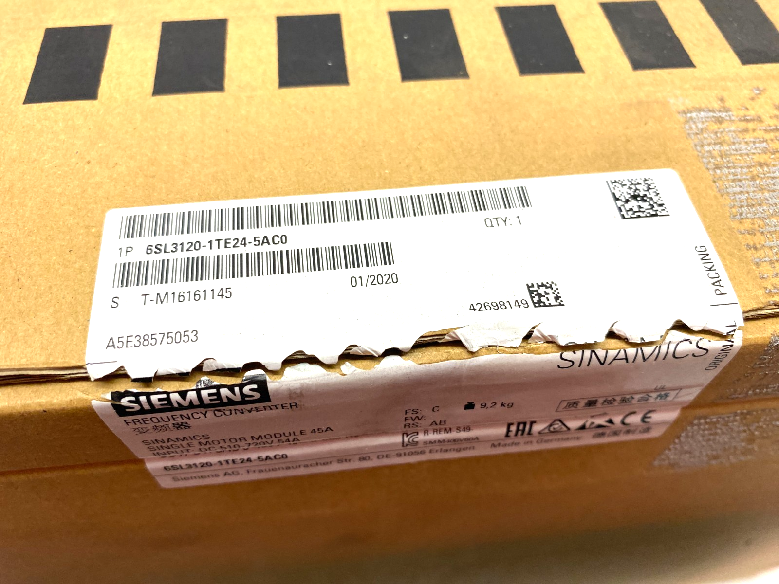 Siemens 6SL3120-1TE24-5AC0 SINAMICS Single Motor Frequency Converter 45A - Maverick Industrial Sales