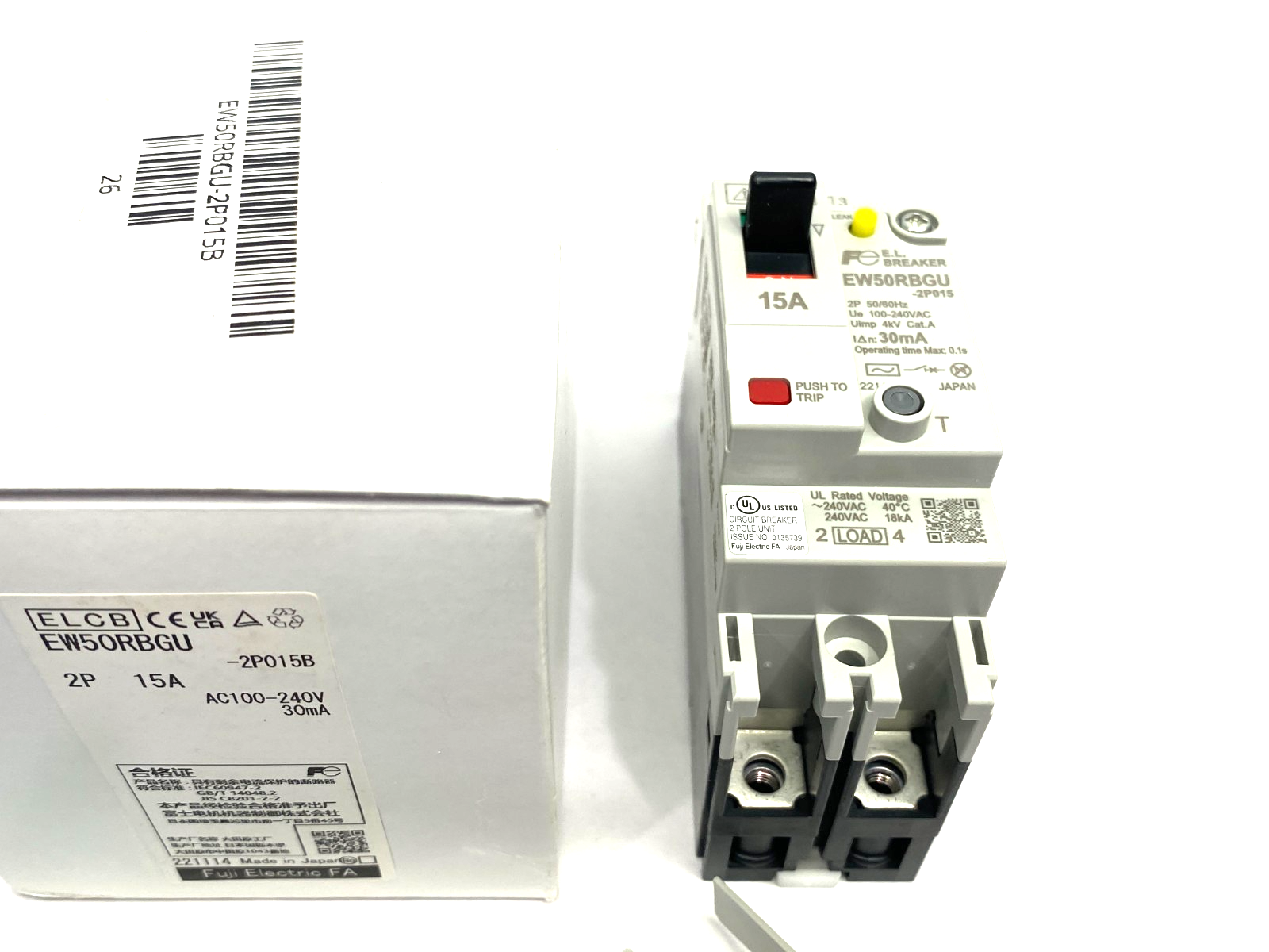 EW50RBGU-2P015B | Fuji Electric G-TWIN Earth-Leakage Breaker 15A 2-Pole 100-240VAC - New – Open box - Maverick Industrial Sales