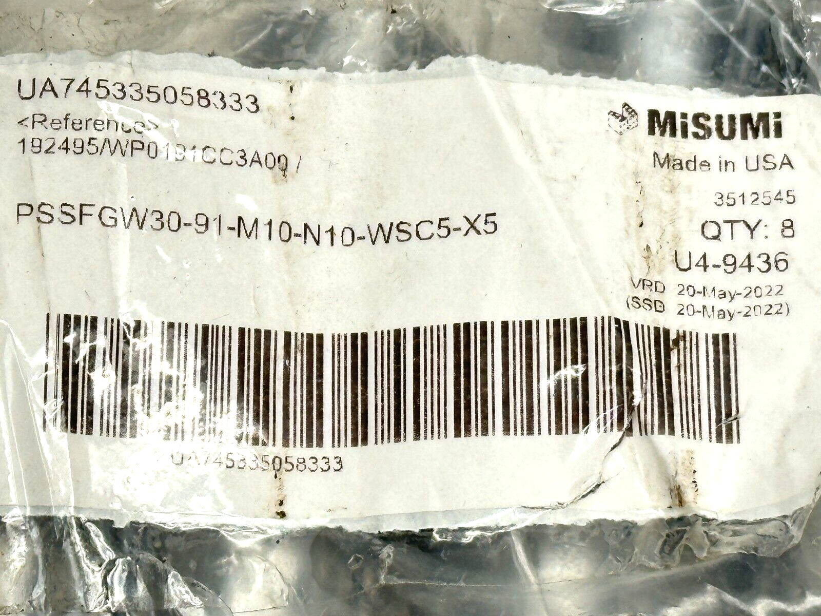 Misumi PSSFGW30-91-M10-N10-WSC5-X5 Linear Shaft Tapped 91mm Length 30mm Dia M10 - Maverick Industrial Sales
