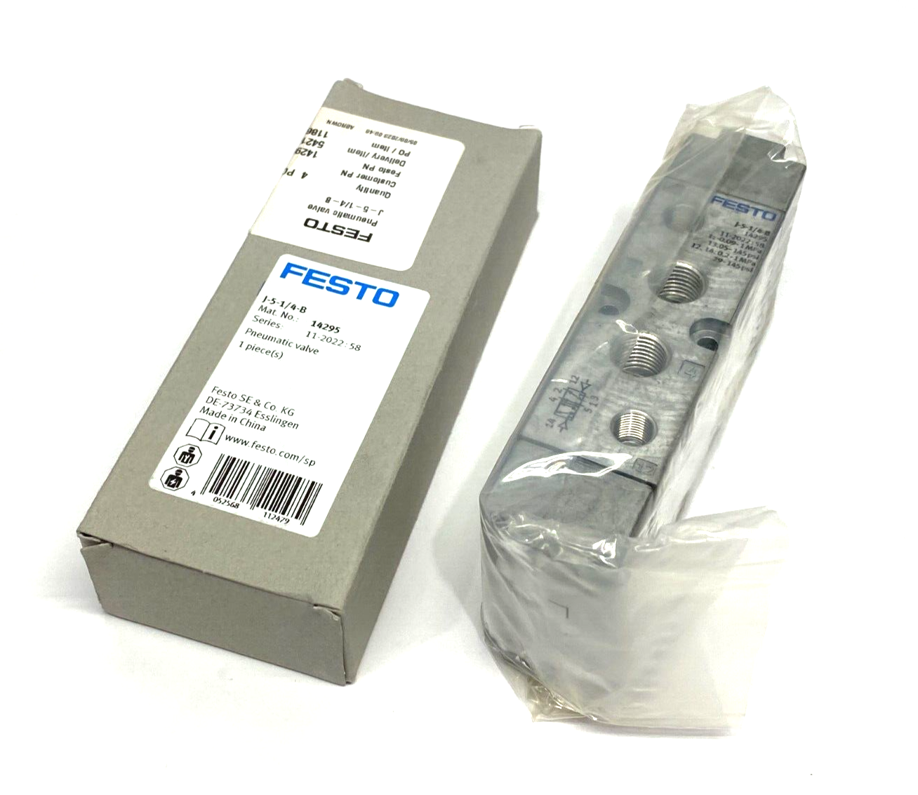 Festo J-5-1/4-B Pneumatic Valve 5/2 Double Solenoid 1/4" Ports 14295 - Maverick Industrial Sales