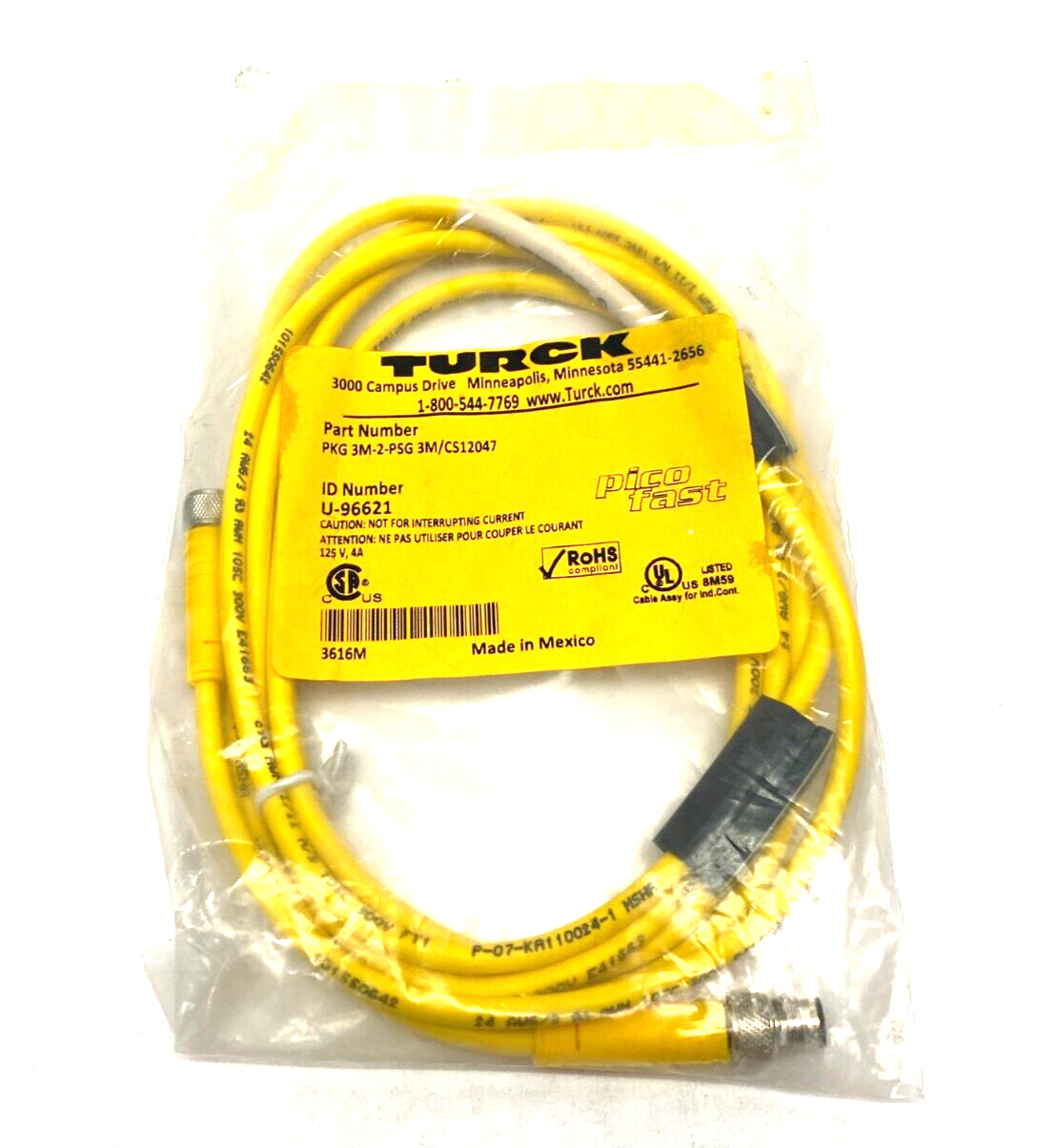 Turck PKG 3M-2-PSG 3M/CS12047 Picofast Double Ended Cordset U-96621 - Maverick Industrial Sales