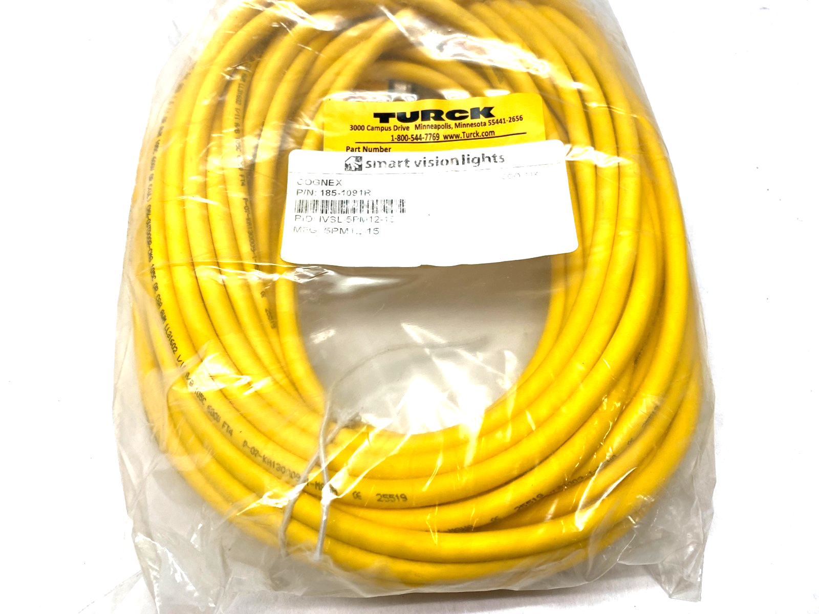 Cognex 185-1091R, Turck U2-22255 Single Ended Connection Cordset IVSL-5PM12-15 - Maverick Industrial Sales