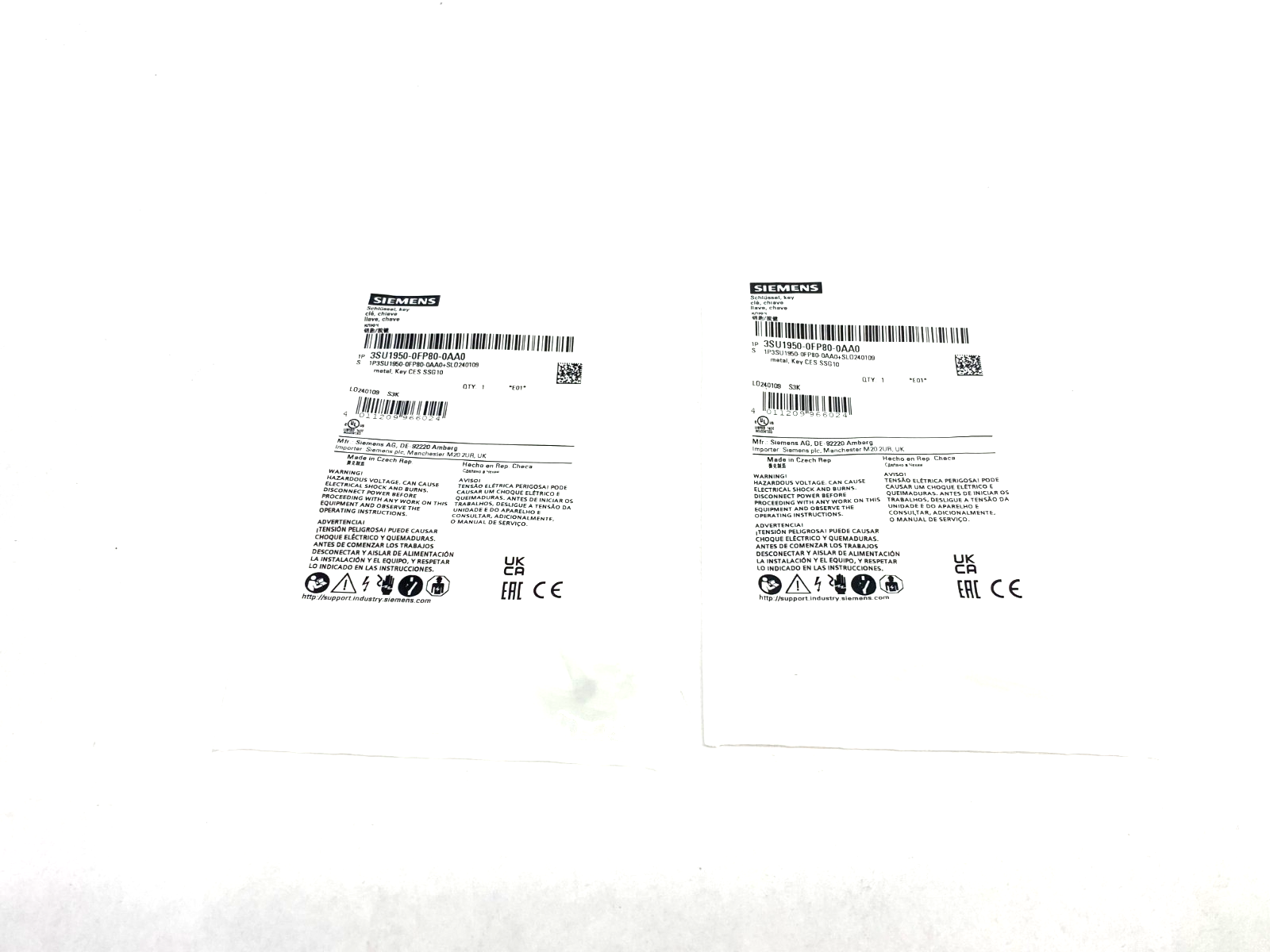 Siemens 3SU1950-0FP80-0AA0 Metal Key CES SSG10 LOT OF 2 - Maverick Industrial Sales