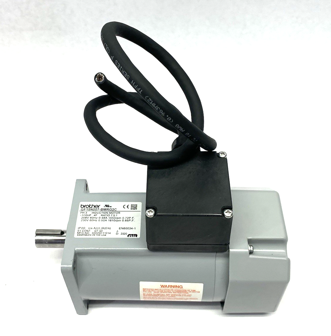 GF15N007-BMRG2C | Brother Induction Motor 3-Phase, 7.5:1 Ratio 1/10HP - Used - Maverick Industrial Sales
