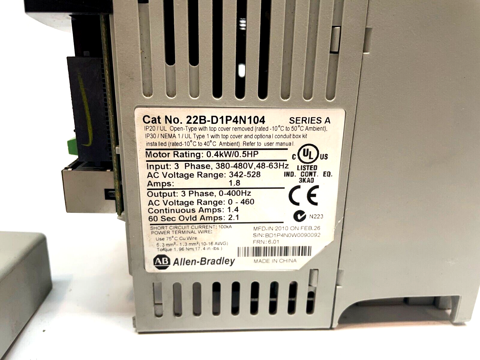 Allen-Bradley 22B-D1P4N104 Ser. A PowerFlex 40 AC Drive, 0.4kW, 0.5HP, 380-480V - Maverick Industrial Sales