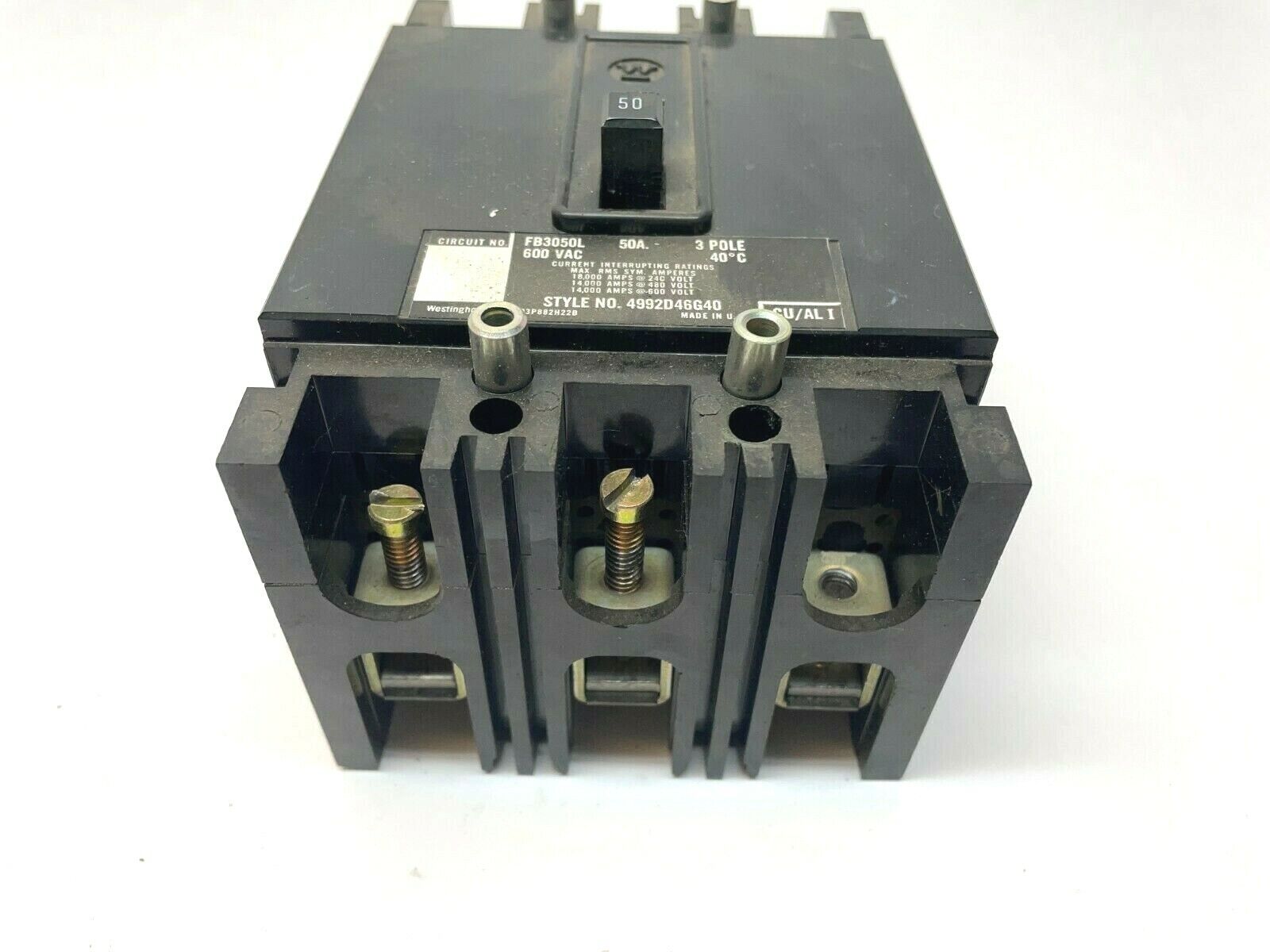 Westinghouse FB3050L, 50A, 600VAC Circuit Breaker 4992D46G40 - Maverick Industrial Sales