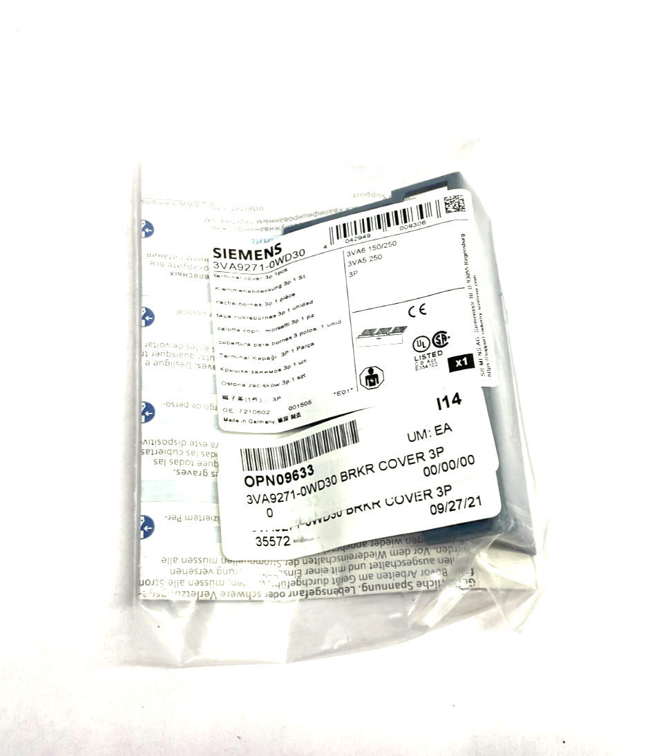 Siemens 3VA9271-0WD30 Circuit Breaker Accessory Terminal Cover 3-Pole - Maverick Industrial Sales