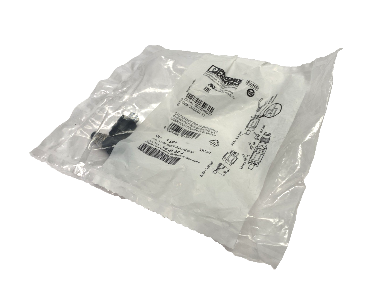 Phoenix Contact SACC-M 8MS-3QO-0,5-M Connector M8 3-Pin Male 1441024 - Maverick Industrial Sales