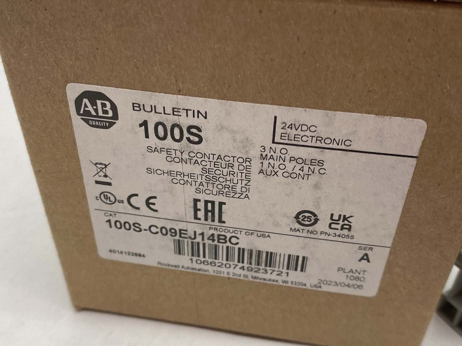 100S-C09EJ14BC | Allen Bradley Ser. A Safety Contactor 3 NO Main, 1 NO/4 NC Aux - New Other - Maverick Industrial Sales