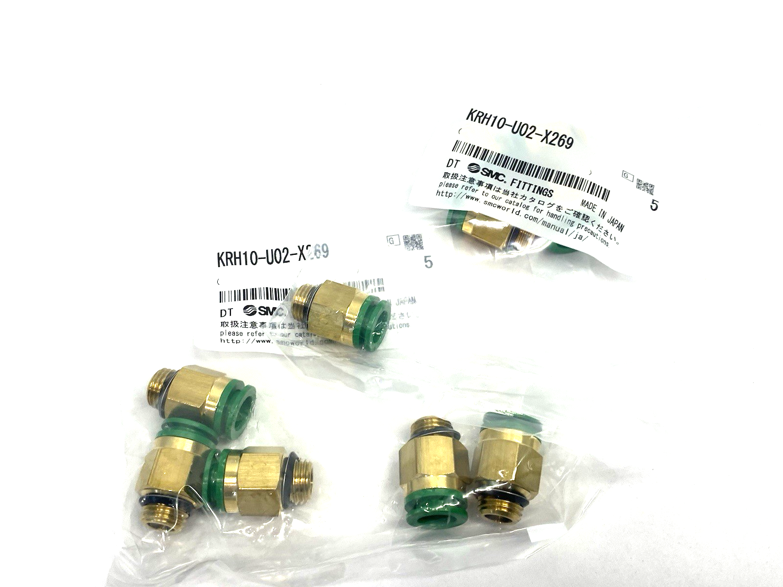 KRH10-U02-X269 | SMC Flame Resistant One Touch Fitting 1/4" Brass LOT OF 10 - New - Maverick Industrial Sales