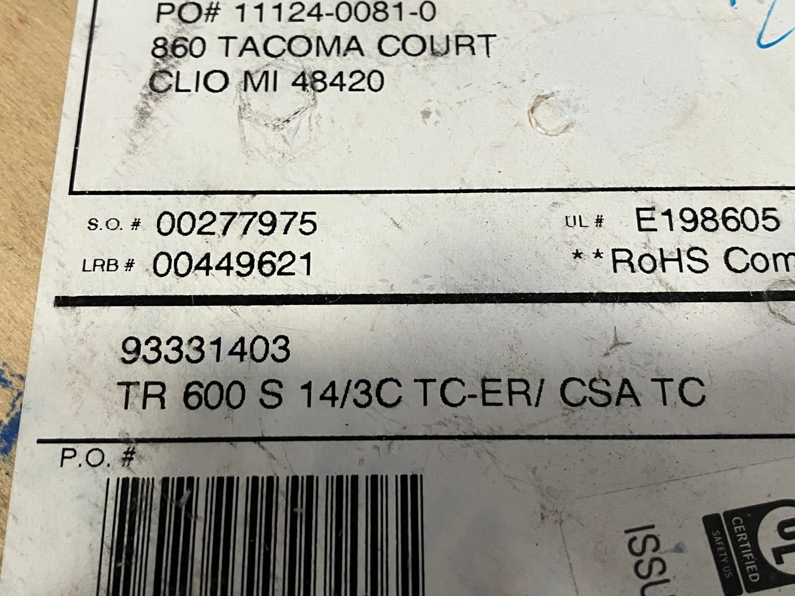 SAB 93331403 14 AWG 3C Multiconductor Cable Black PVC 40' FT - Maverick Industrial Sales