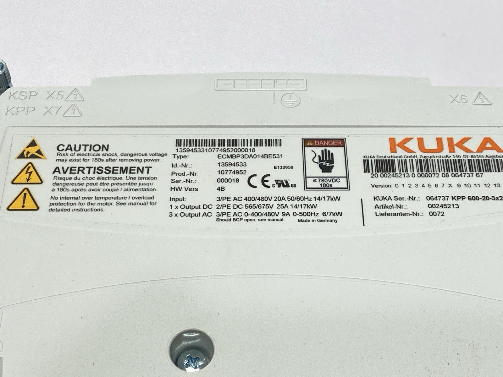 Kuka 00-245-213 ECMBP3DA014BE531 Robot Drive KPP 600-20 3x20 10774952 13594533 - Maverick Industrial Sales