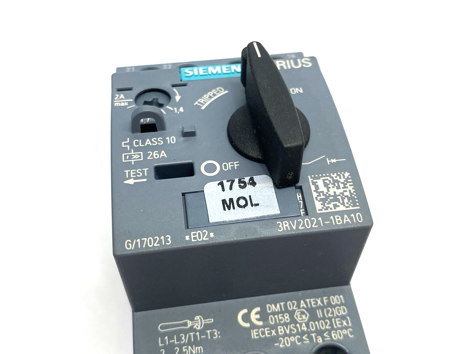 Siemens 3RV2021-1BA10 SIRIUS Motor Protection Circuit Breaker Size S00 - Maverick Industrial Sales