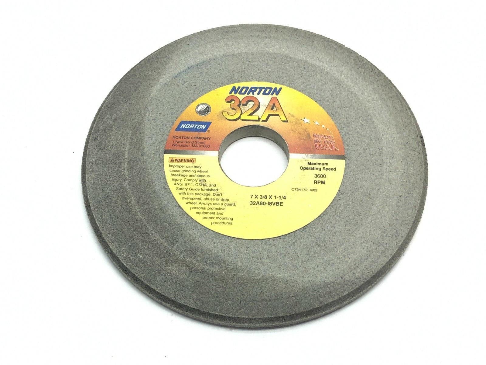 Norton 32A80-I8VBE Grinding Wheels 1-1/4" Bore 3600 RPM LOT OF 5 - Maverick Industrial Sales