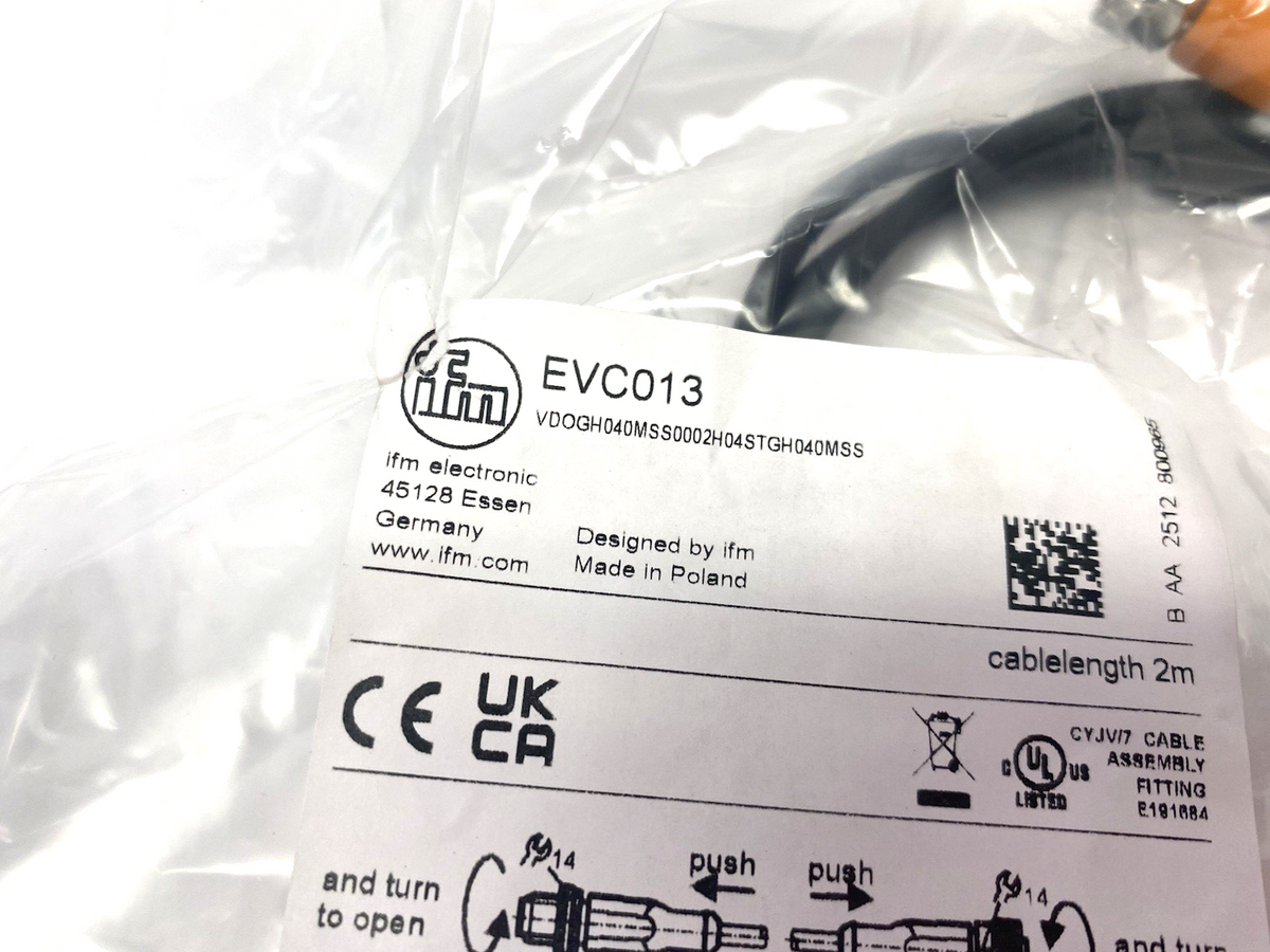EVC013 | ifm Connection Cable M12 M to F 2m Length VDOGH040MSS0002H04STGH040MSS - New - Maverick Industrial Sales