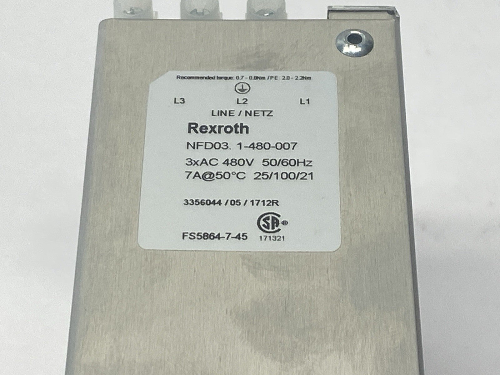 Bosch Rexroth R911286917 Power-Line Filter NFD03.1-480-007 - Maverick Industrial Sales