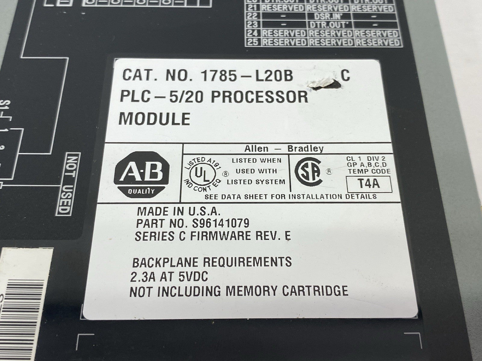 Allen Bradley 1785-L20B Ser. C PLC-5/20 Processor Module BROKEN LOCK LATCH - Maverick Industrial Sales