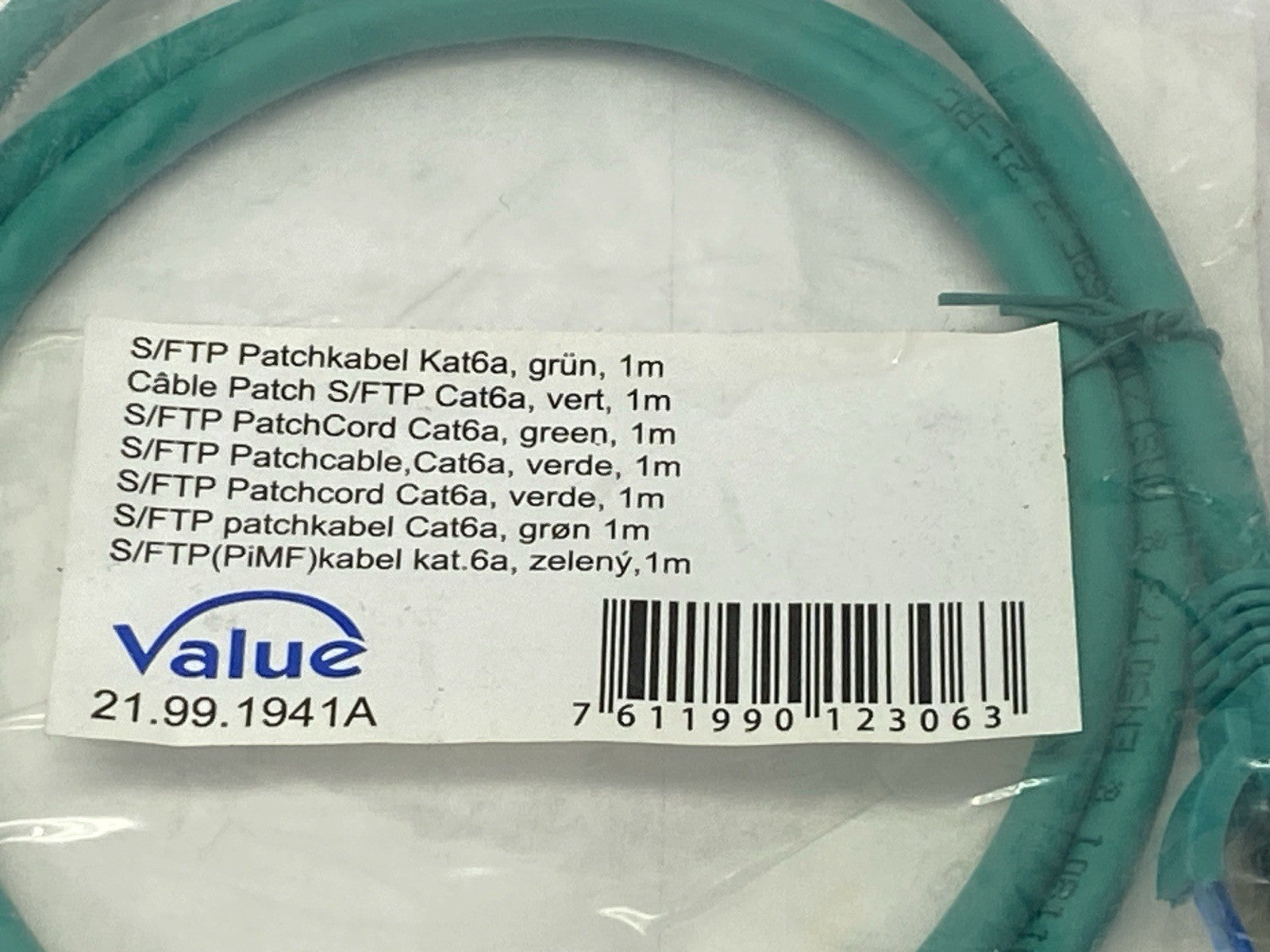 Value 21.99.1941A Patch Cable S/FTP Cat 6a 1m - Maverick Industrial Sales
