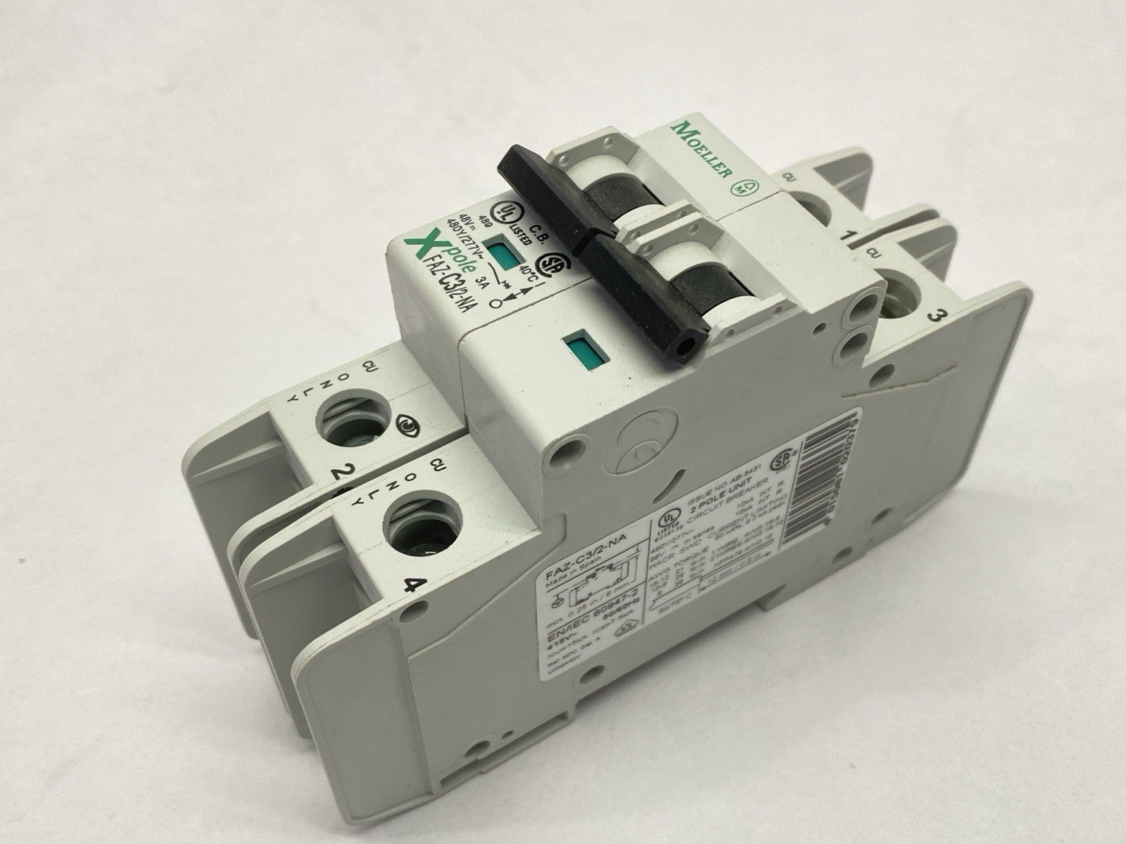 Moeller FAZ-C3/2-NA Circuit Breaker 2-Pole 3A 480Y/277VAC 102161 - Maverick Industrial Sales