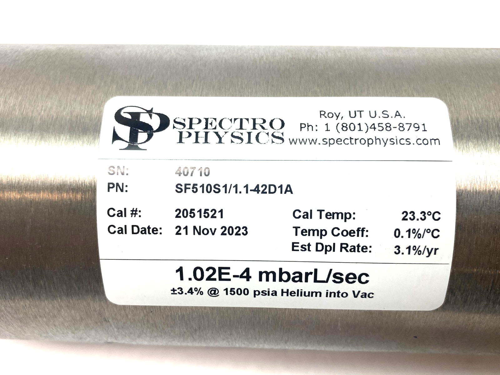 Spectro Physics SF510S1/1.1-42D1A Helium Master 1.02E-4 mbarL/sec, 1500 psia - Maverick Industrial Sales
