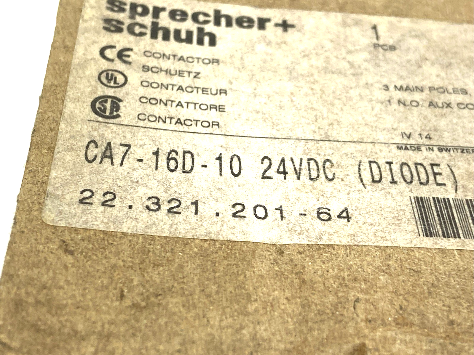 Sprecher+Schuh CA7-16D-10 Contactor 3-Pole 1 N.O. Aux Contact 24VDC Coil - Maverick Industrial Sales