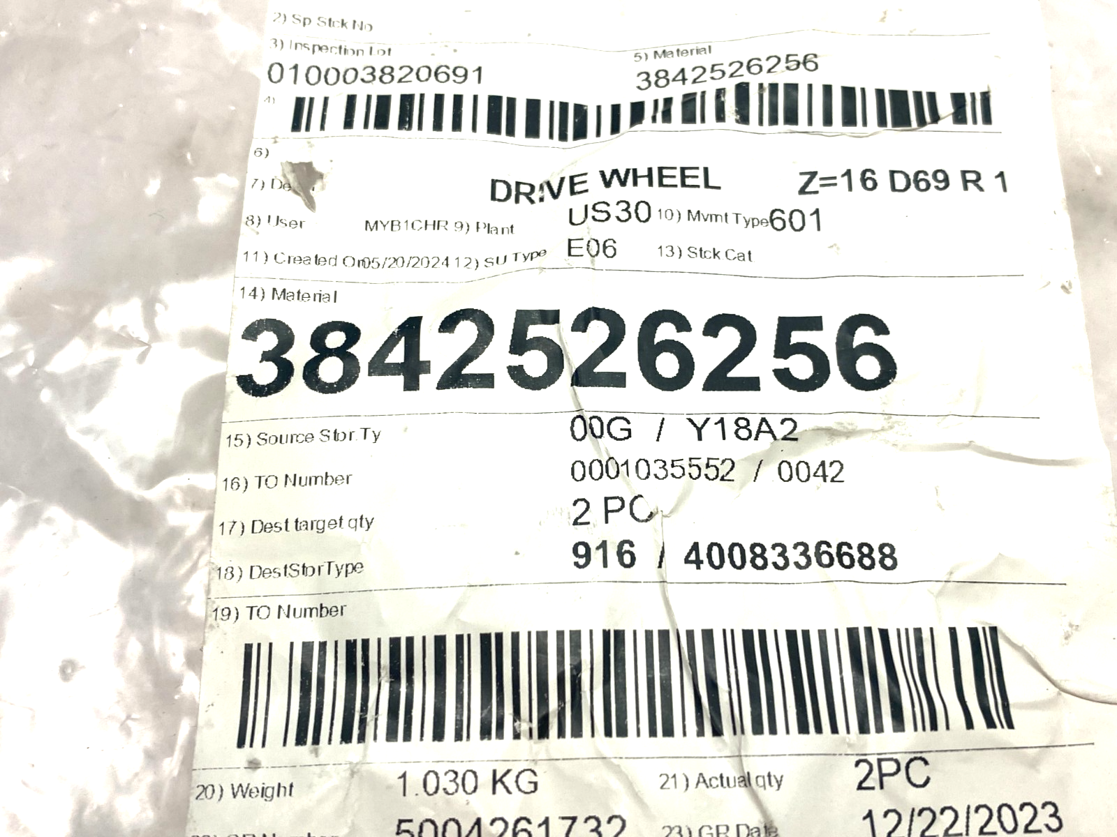Bosch Rexroth 3842526256 Drive Sprocket Wheel Gear Z=16 D69 R 1/2"X5/16" - Maverick Industrial Sales