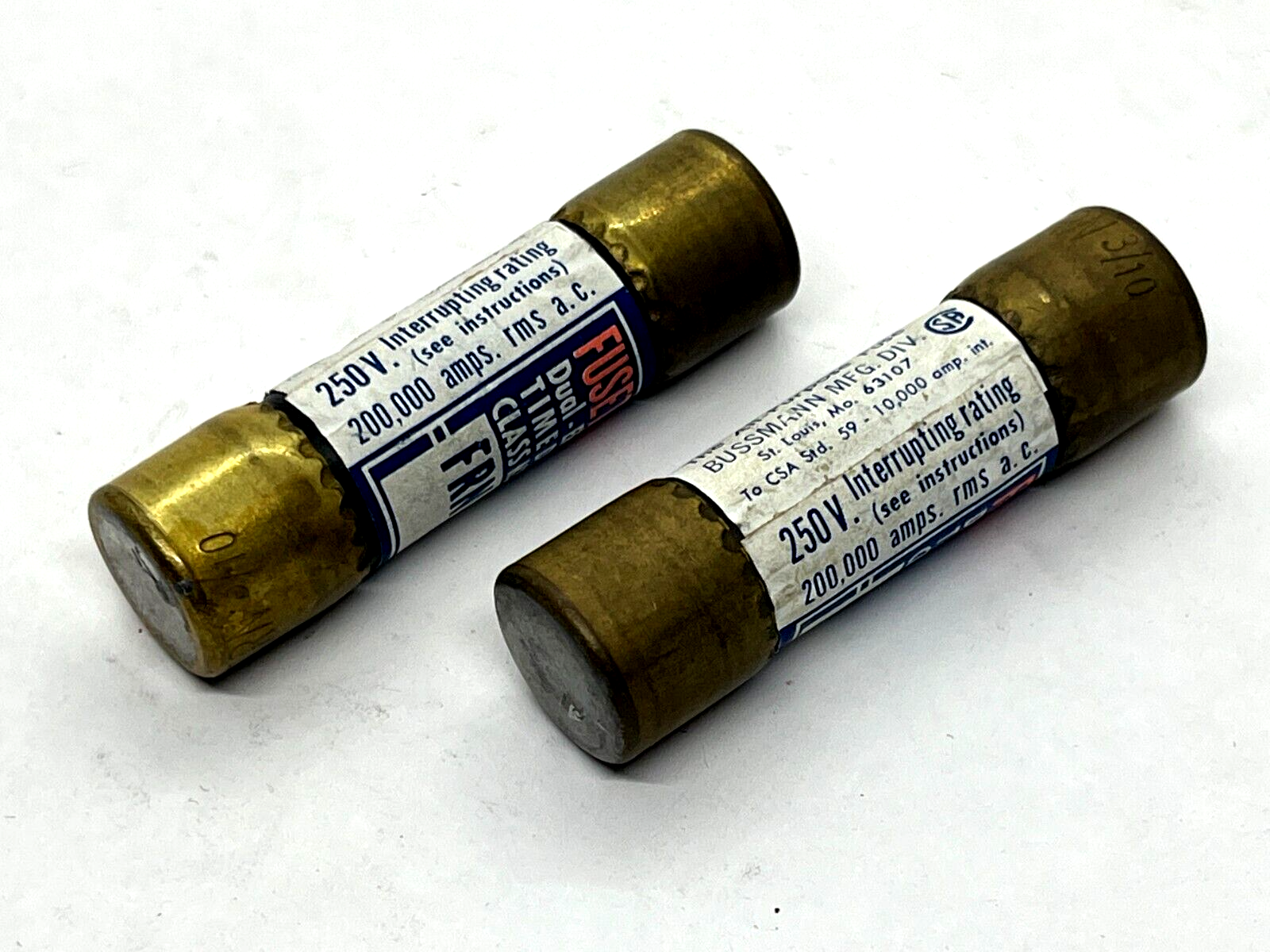 Bussmann FRN-3/10 Fusetron Dual-Element Time Delay Fuse 3/10A 250V LOT OF 2 - Maverick Industrial Sales