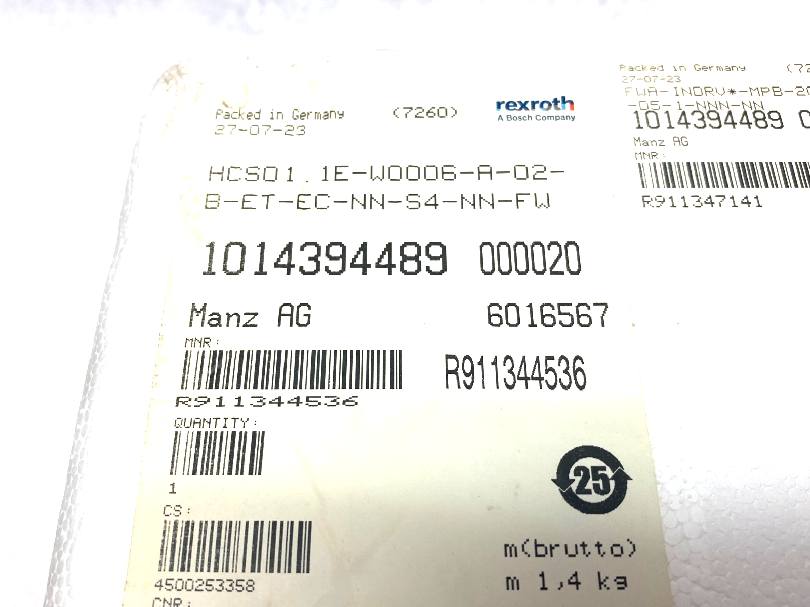Bosch Rexroth R911344536 Comp. Converter HCS01.1E-W0006-A-02-B-ET-EC-NN-S4-NN-FW - Maverick Industrial Sales