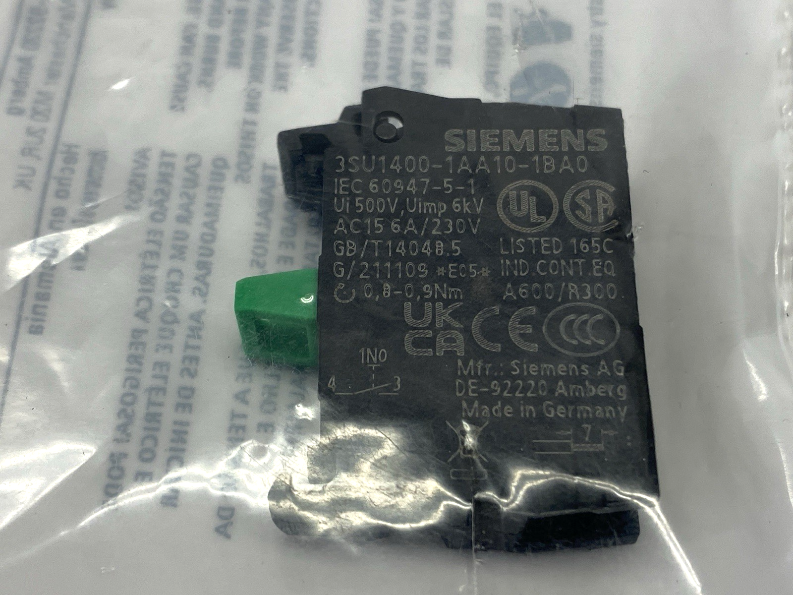 Siemens 3SU1400-1AA10-1BA0 Contact Module - Maverick Industrial Sales