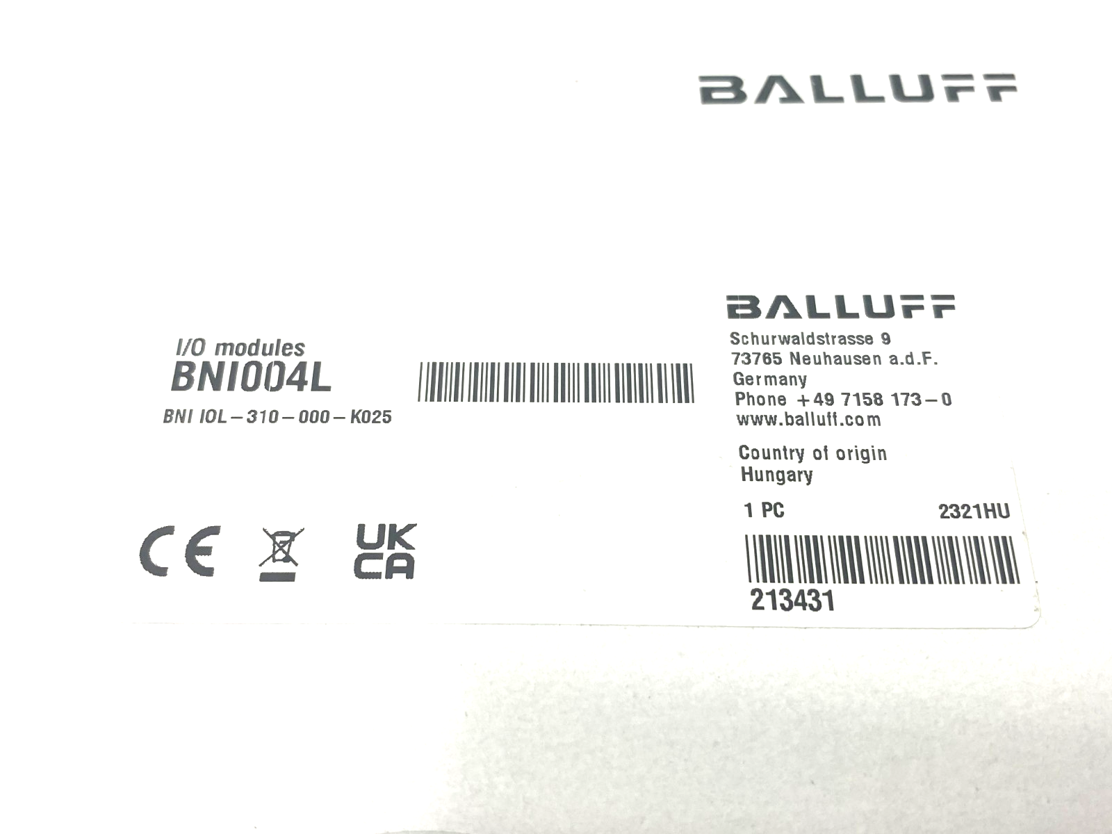 Balluff BNI004L Standard I/O Link Hub BNI IOL-310-000-K025 - Maverick Industrial Sales