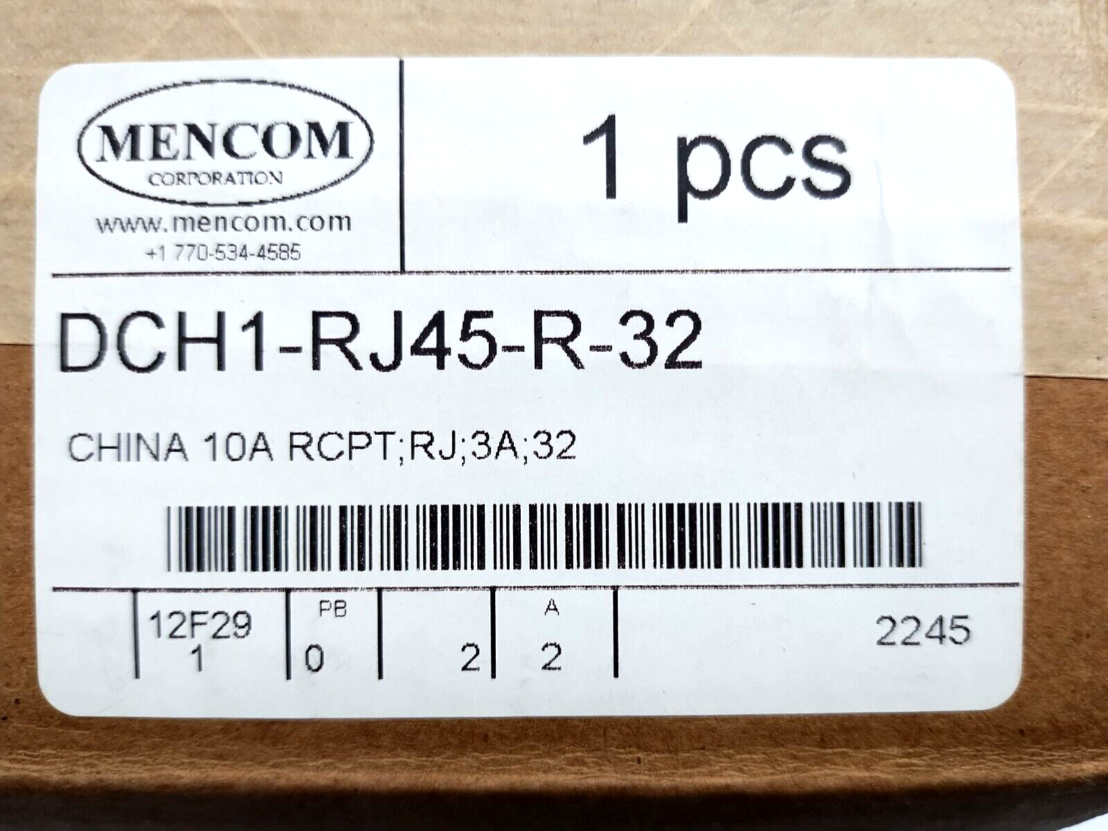 Mencom DCH1-RJ45-R-32 Panel Interface Connector, China 10A Outlet, RJ45 - Maverick Industrial Sales