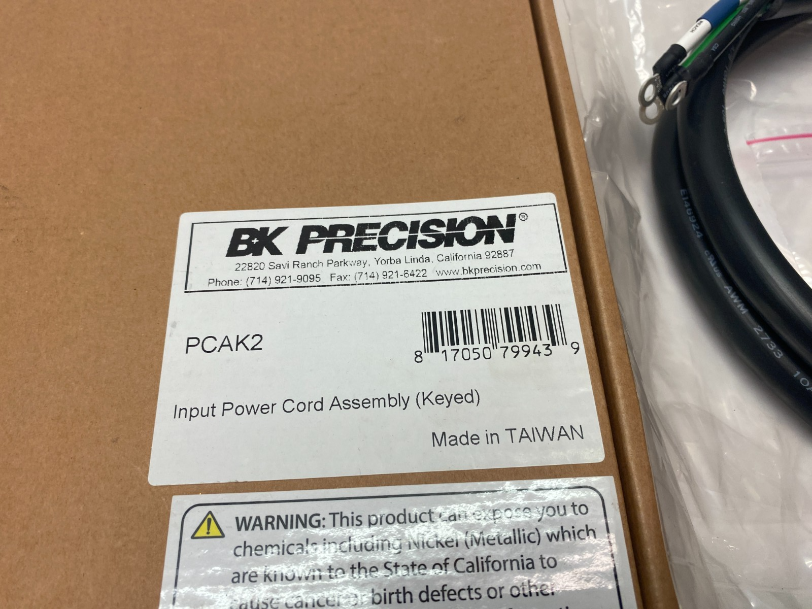 BK Precision PCAK2 Unterminated AC Power Cable Assembly - Maverick Industrial Sales