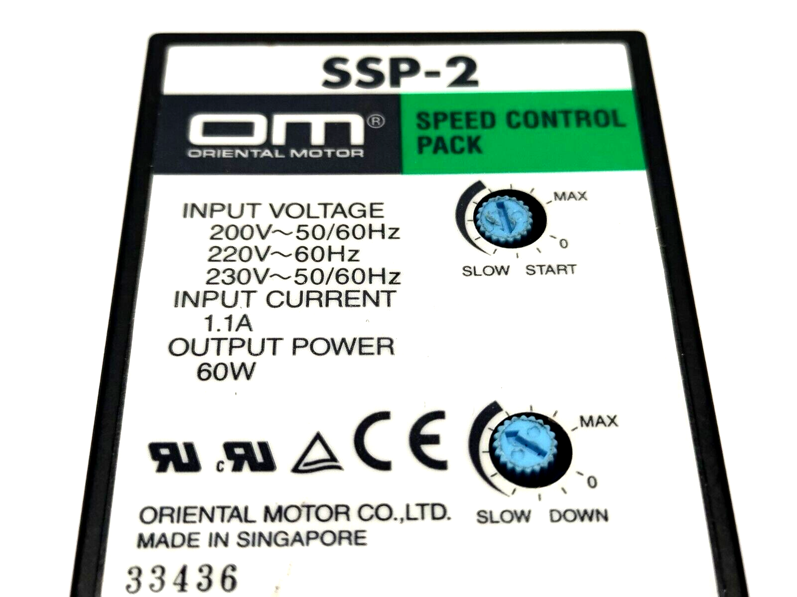 Oriental Motor SSP-2 Speed Control Pack With Base 220-230V 1.1A 60W, 2-M4X30 - Maverick Industrial Sales