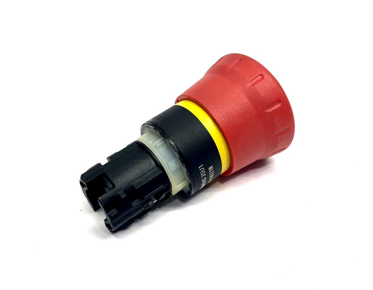 Siemens 3SU10001HB200AA0 Emergency Stop Mushroom Pushbutton, Rotate-To-Unlatch - Used - Maverick Industrial Sales