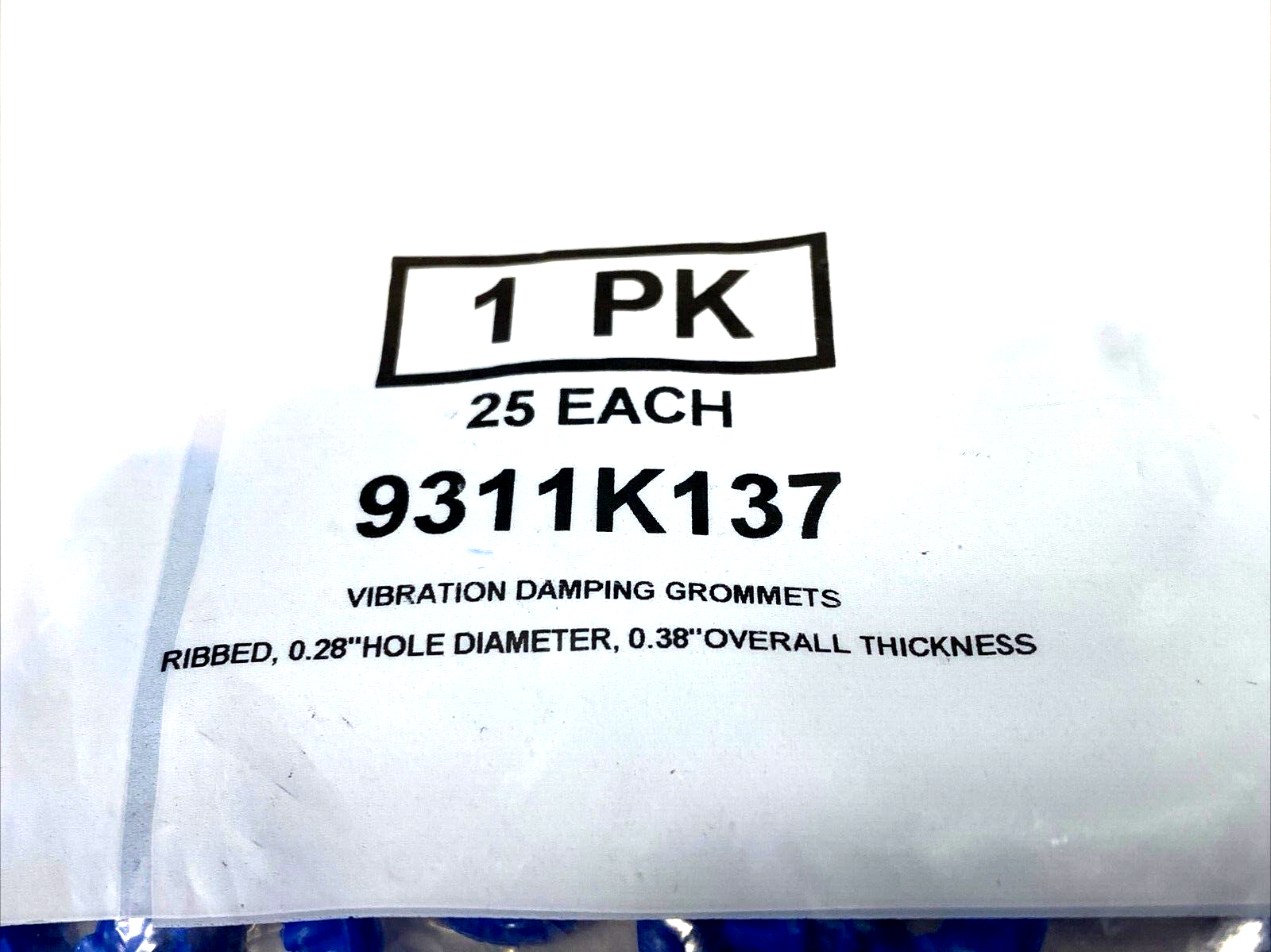 9311K137 | Vibration-Dampening Grommet, Ribbed, 0.28" Hole Dia. 0.38" Thick 50PK - New - Maverick Industrial Sales