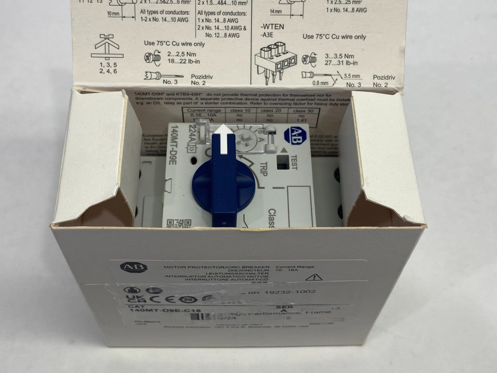 140MT-D9E-C16 | Allen Bradley Ser. A Motor Protection Breaker 10-16A - New – Open box - Maverick Industrial Sales