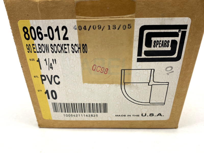 Spears 806-012 Right Angle Elbow 1-1/4" Socket x Socket SCH 80 LOT OF 10 - Maverick Industrial Sales