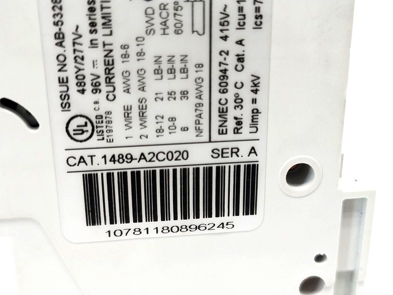 Allen Bradley 1489-A2C020 Ser. A Miniature Circuit Breaker 2-Pole 2A 480Y/277VAC - Maverick Industrial Sales