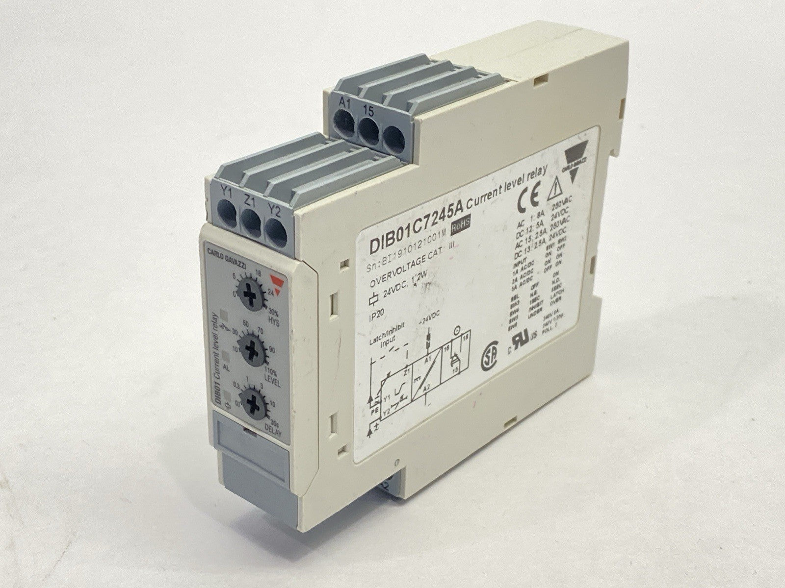 Carlo Gavazzi DIB01C7245A Current Level Relay 0.1-5A - Maverick Industrial Sales