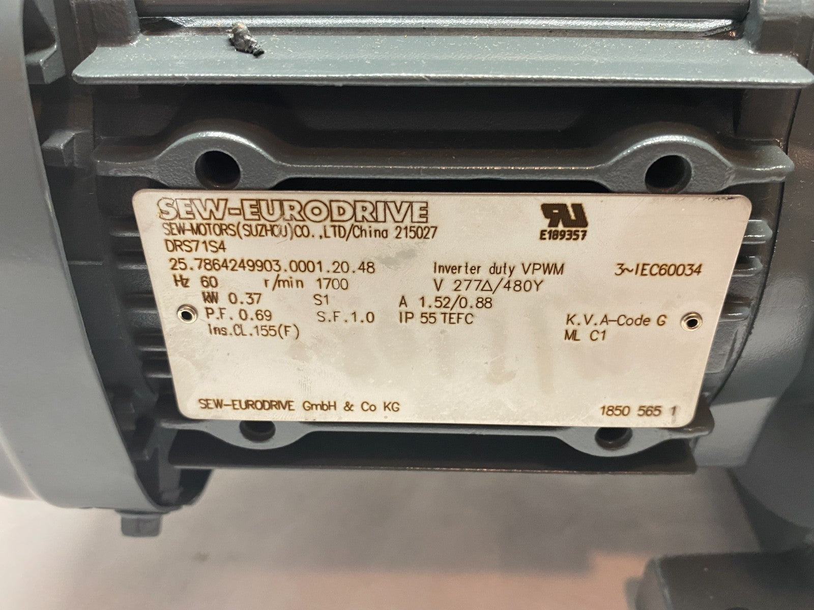 SEW Eurodrive 25.7864249903.0001.20.48 Inverter Duty Gearmotor R47 DRS71S4 - Maverick Industrial Sales