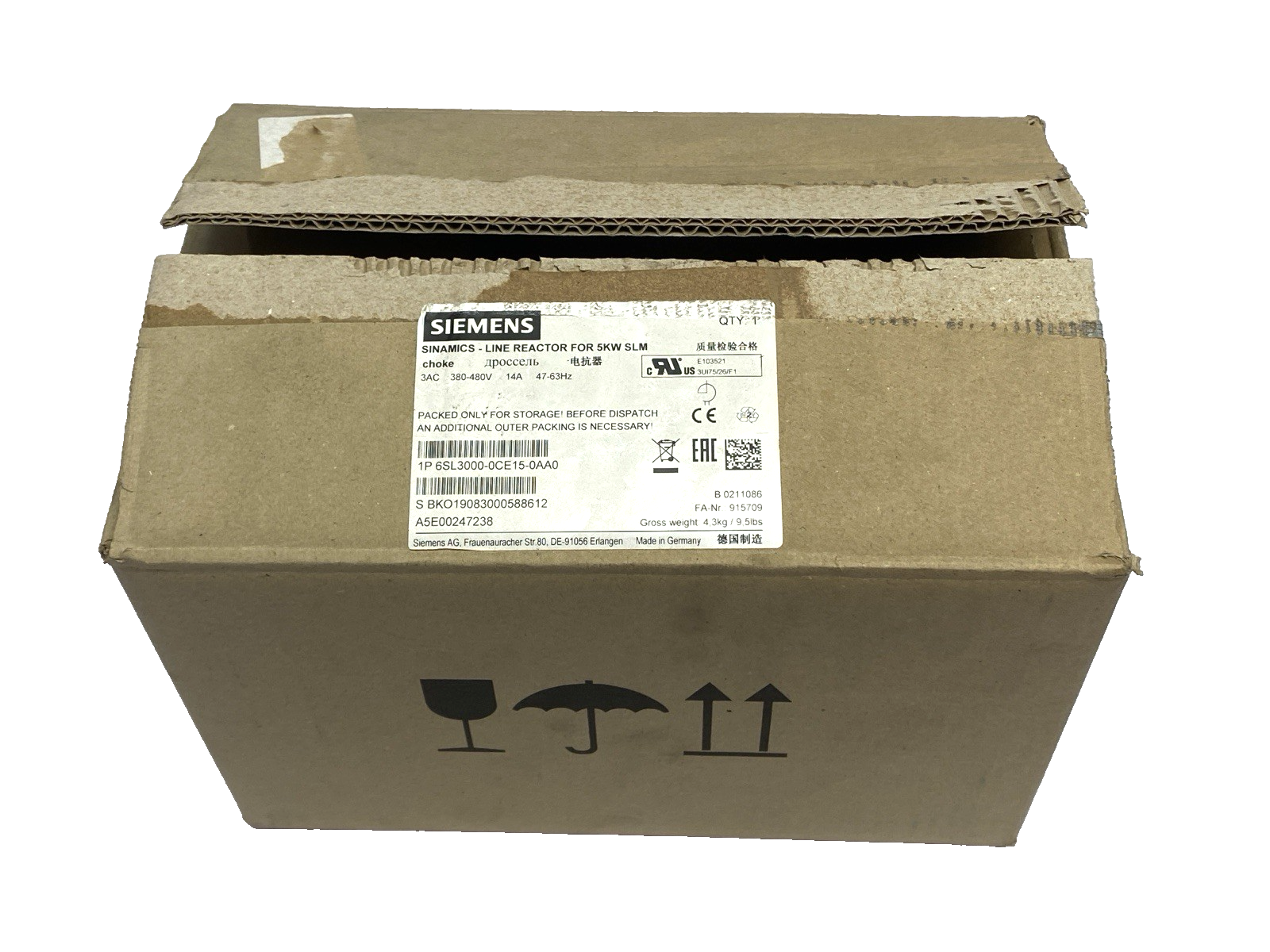 Siemens 6SL3000-0CE15-0AA0 SINAMICS Line Reactor Transformer for 5kW SLM 14A - Maverick Industrial Sales