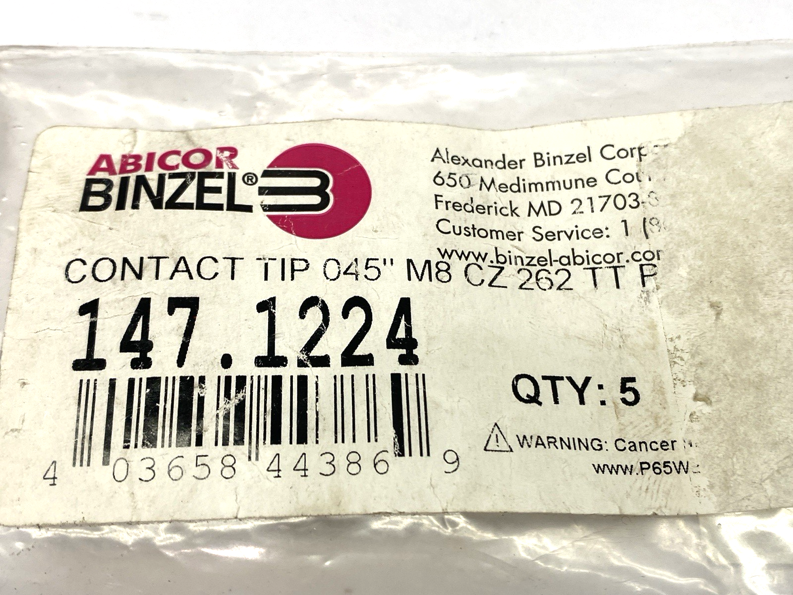 Abicor Binzel 147.1224 Contact Tip 045" M8 LOT OF 4 - Maverick Industrial Sales