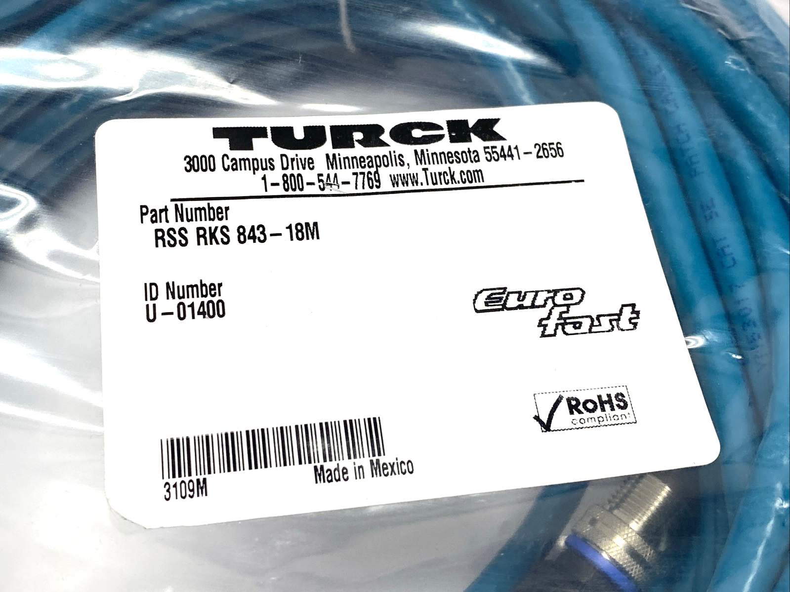 Turck RSS RKS 843-18M Ethernet Extension Cordset M12 8-Pin M - F 18m U-01400 - Maverick Industrial Sales