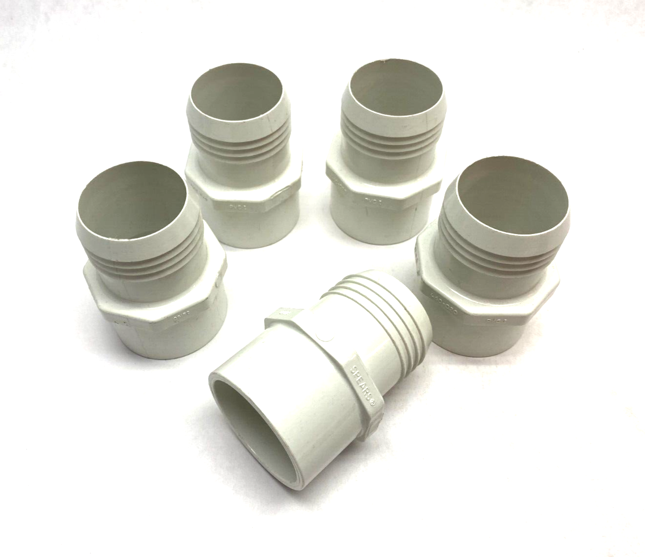 Spears 460-020 Straight Threaded Barb Hose Adapter Fitting 2" PVC SCH40 LOT OF 5 - Maverick Industrial Sales