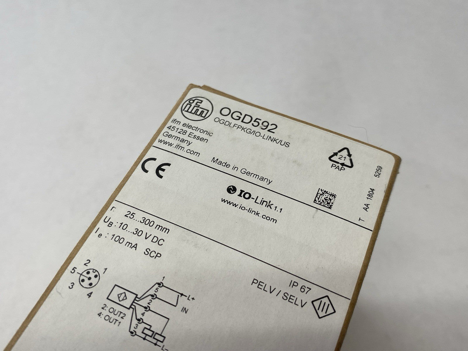Ifm OGD592 Laser Distance Sensor Rectangular, M18 House OGDLFPKG/IO-LINK/US - Maverick Industrial Sales