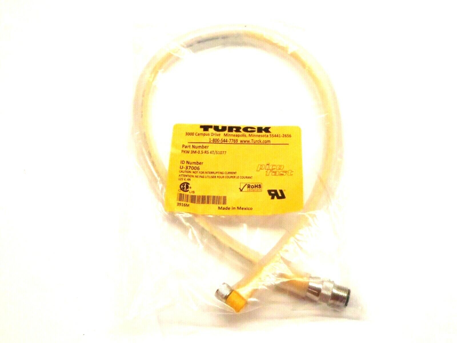 Turck PKG 3M-0.5-RS 4T/S1077 U-37006 Half Meter Male M12 Angled Female M8 Cord - Maverick Industrial Sales