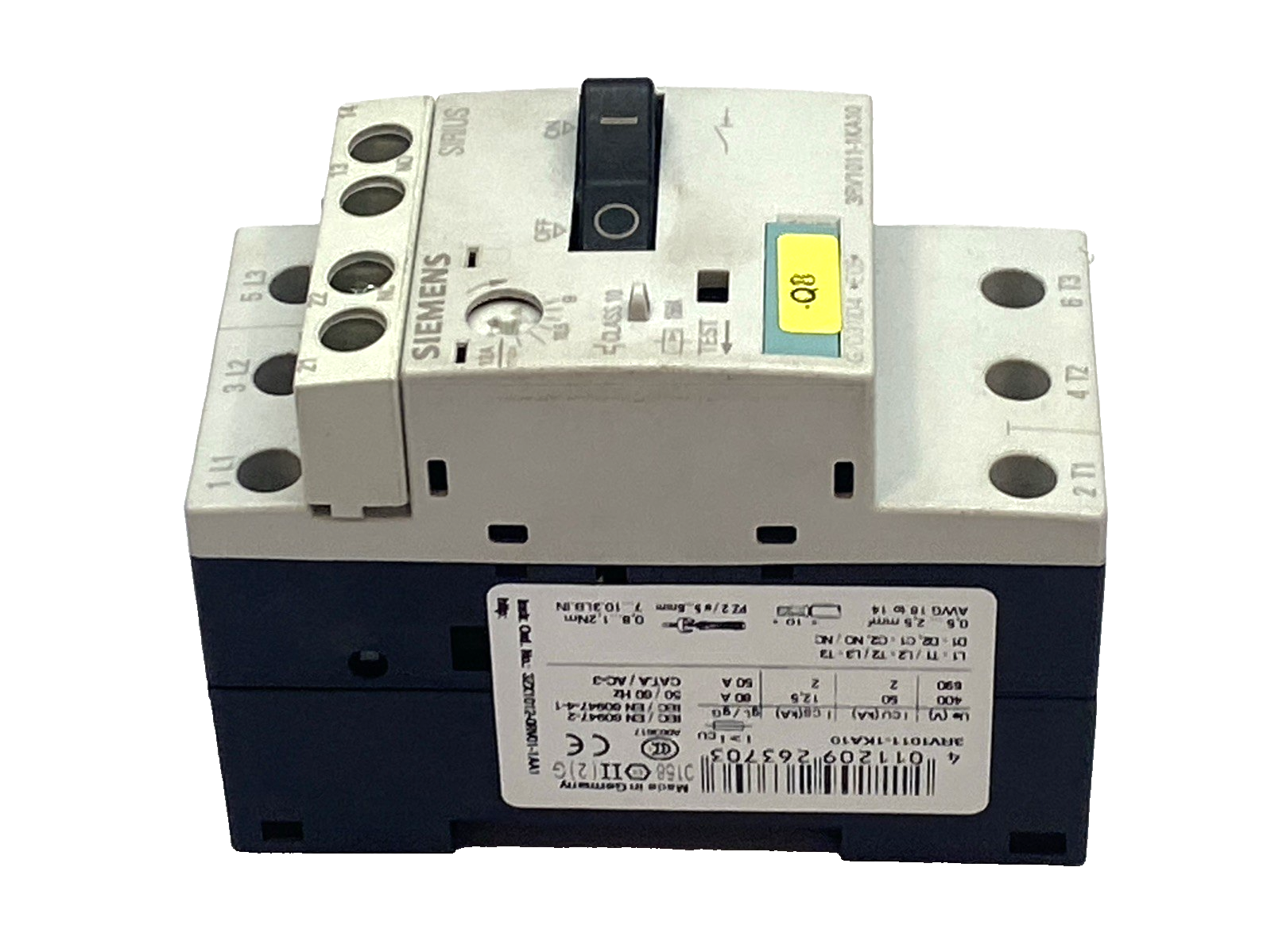 Siemens 3RV1011-1KA10 Motor Protection Breaker 9-12A 3P 690VAC - Maverick Industrial Sales
