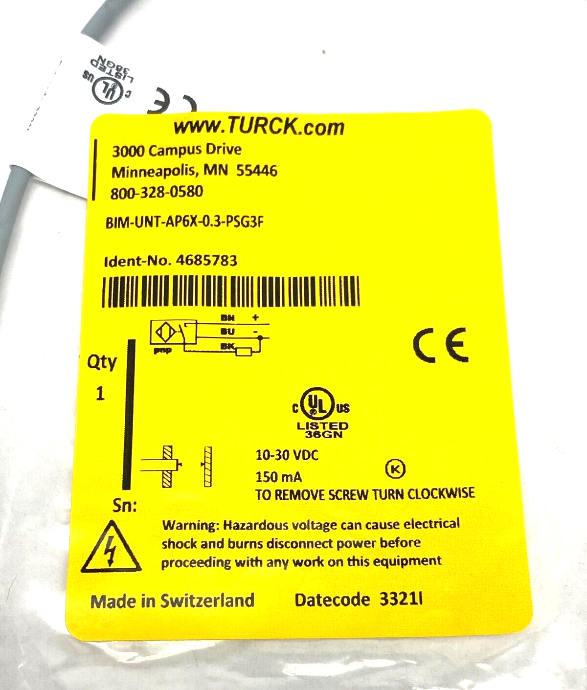 Turck BIM-UNT-AP6X-0.3-PSG3F Magnetic Field Sensor for Cylinders 4685783 - Maverick Industrial Sales