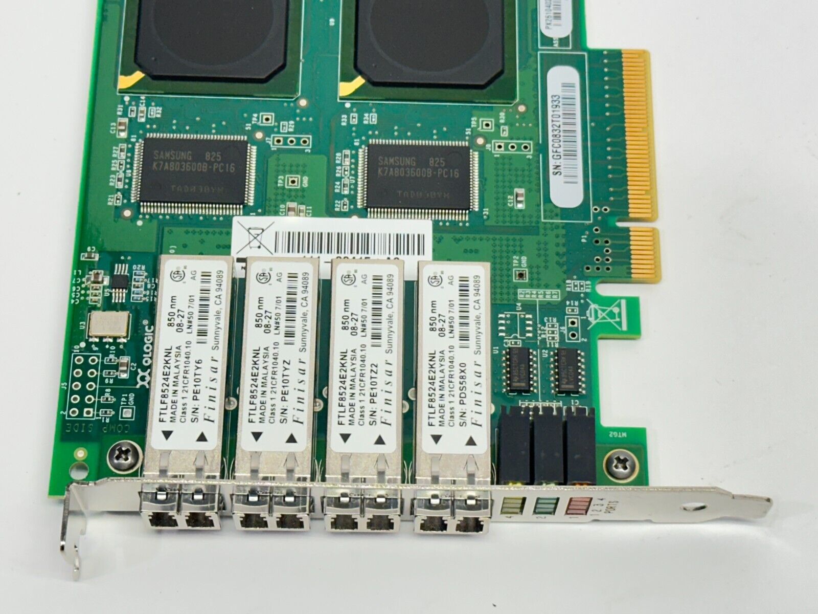 QLOGIC QLE2464-P-NAP NetApp Quad Port 4Gb Fiber Channel PCI Card PX2610402-07 A - Maverick Industrial Sales