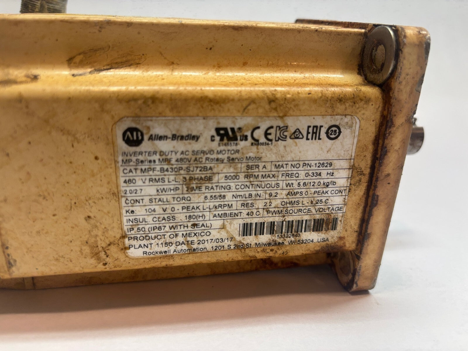 Allen Bradley MPF-B430P-SJ72BA Kinetix Inverter Duty AC Servo Motor Parts/Repair - Maverick Industrial Sales